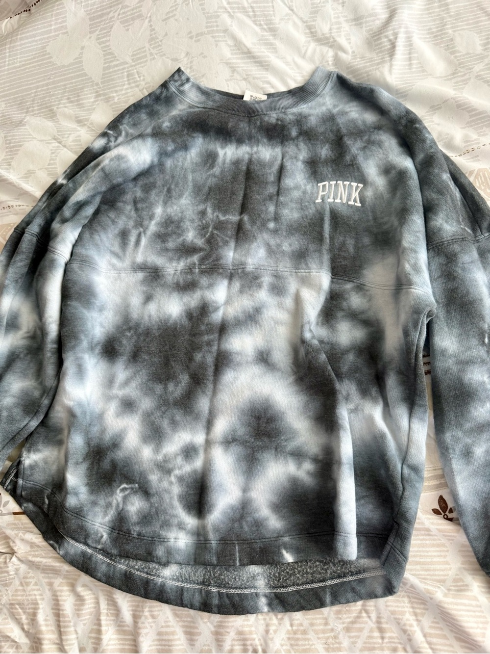 PINK Victoria's Secret dark grey & White Tie-Dye Crewneck Sweatshirt
